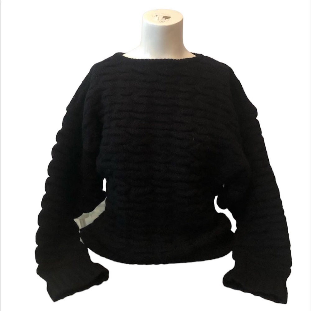 RARE Vintage 80s 100% Shetland Wool Textured Pullover Sweater Black Unisex S/M/L